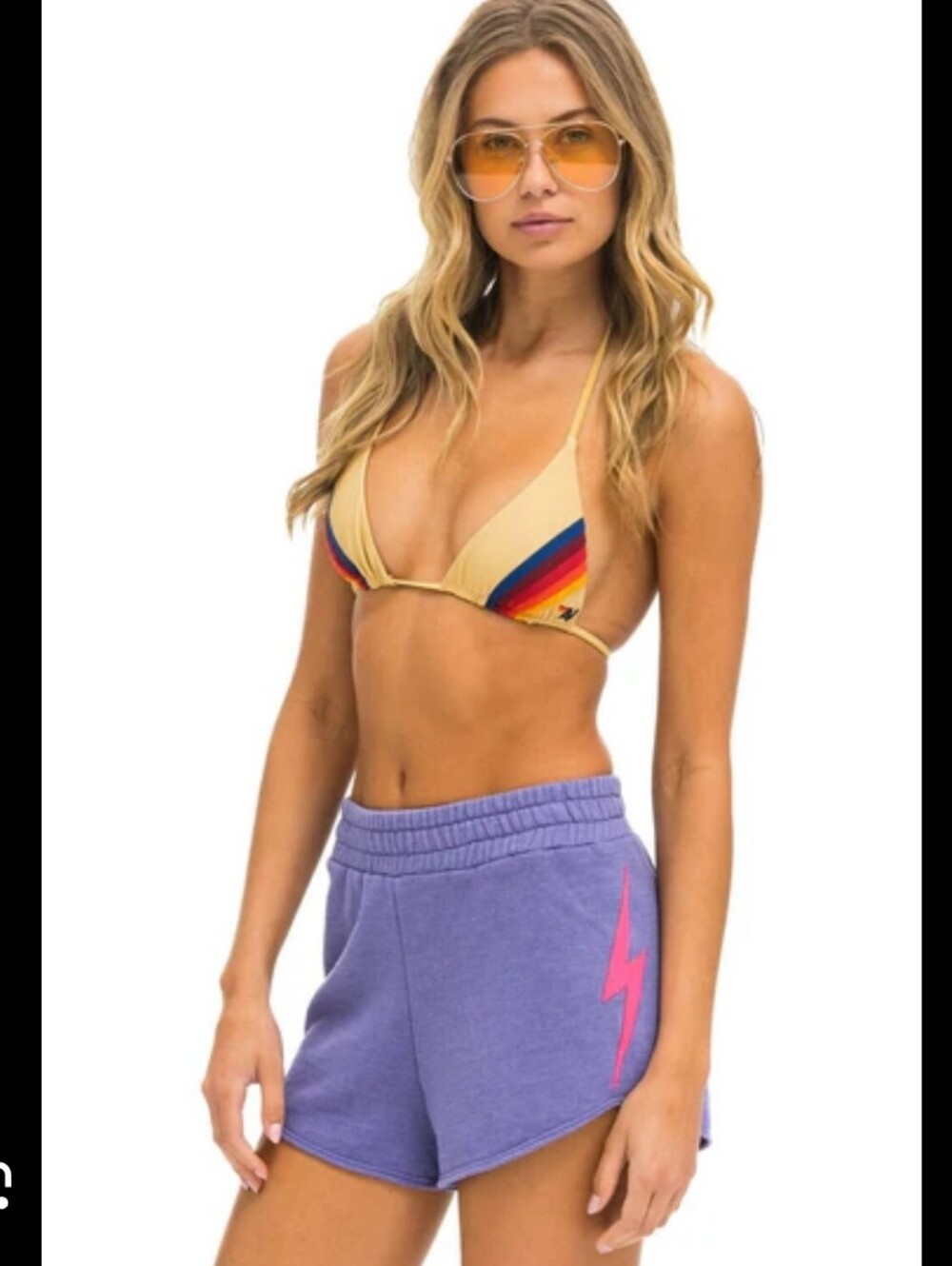 Aviator Nation Lavender Lounger Shorts with Neon Pink Bolt Sz L